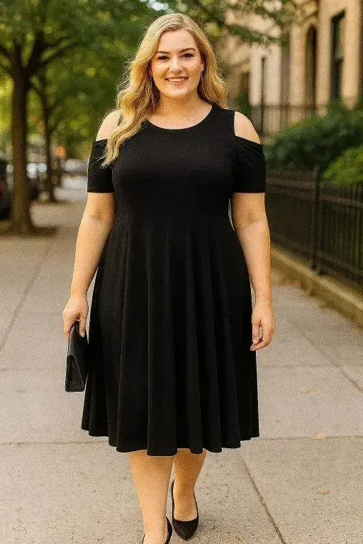 Omzu Yırtmaçlı Likralı Büyük Beden Mini Sandy Elbise PNR3800 - 4