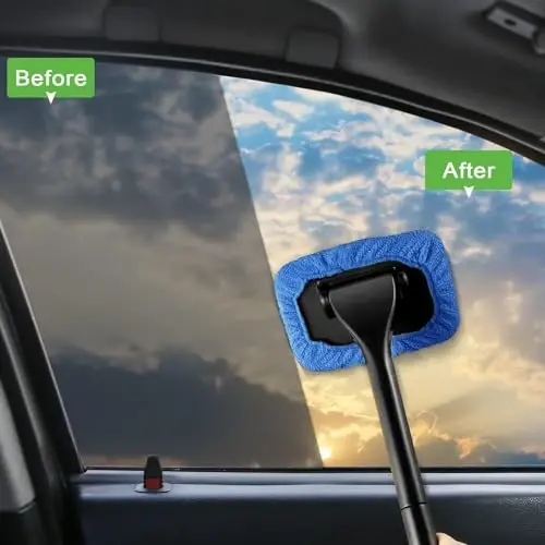 Windshield Cleaning Tool Windshield Cleaning Wand Auto Window Cleaner,5 Pieces Reusable Cloth Pads for Car Interior, Dirty Car Washing Brushes (Blue) - 6