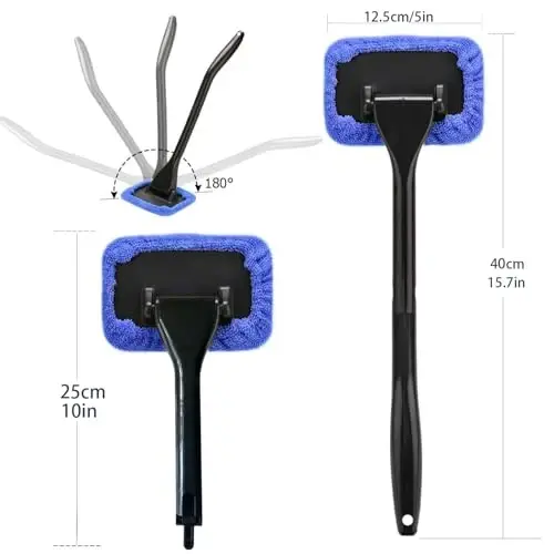 Windshield Cleaning Tool Windshield Cleaning Wand Auto Window Cleaner,5 Pieces Reusable Cloth Pads for Car Interior, Dirty Car Washing Brushes (Blue) - 2