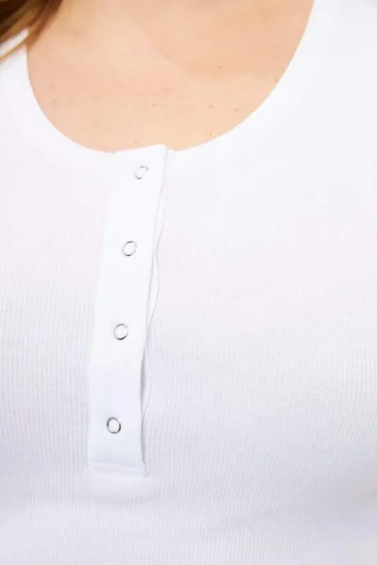 Ön Çıtçıtlı Büyük Beden Kaşkorse Atlet Ekru - 2