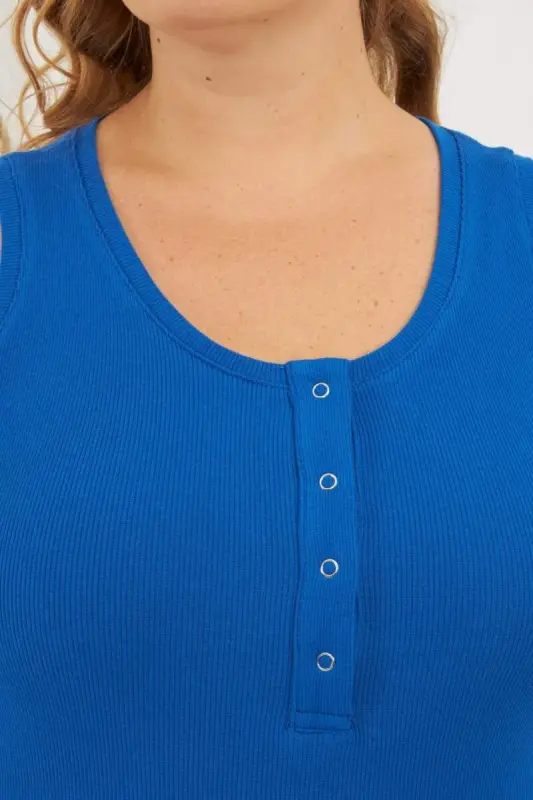 Ön Çıtçıtlı Büyük Beden Kaşkorse Atlet Saks - 2