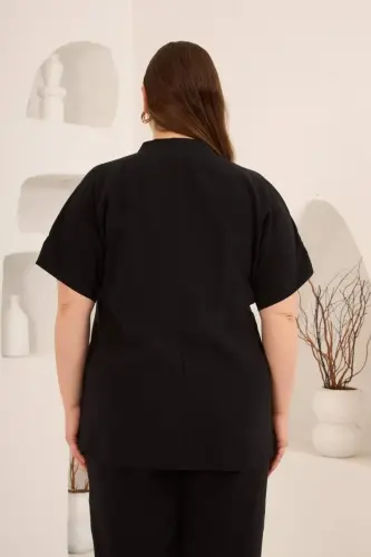 Ön Düğmeli Büyük Beden Modal Bluz Siyah - 4
