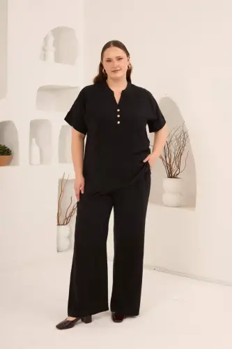 Ön Düğmeli Büyük Beden Modal Bluz Siyah - 5