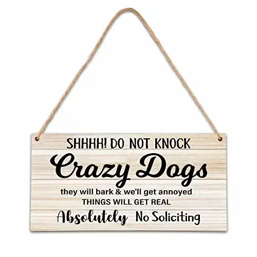 No Soliciting Dog Sign For Front Door, Do Not Knock or Ring Doorbell Wooden Sign, Baby Room Nursery House Bedroom Rustic Hanging Sign, Set of 1 Wooden Sign with Rope -A07 - 1