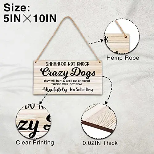 No Soliciting Dog Sign For Front Door, Do Not Knock or Ring Doorbell Wooden Sign, Baby Room Nursery House Bedroom Rustic Hanging Sign, Set of 1 Wooden Sign with Rope -A07 - YCYFCKDR (1)