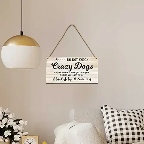 No Soliciting Dog Sign For Front Door, Do Not Knock or Ring Doorbell Wooden Sign, Baby Room Nursery House Bedroom Rustic Hanging Sign, Set of 1 Wooden Sign with Rope -A07 - 4