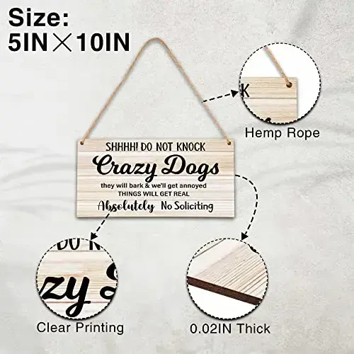 No Soliciting Dog Sign For Front Door, Do Not Knock or Ring Doorbell Wooden Sign, Baby Room Nursery House Bedroom Rustic Hanging Sign, Set of 1 Wooden Sign with Rope -A07 - YCYFCKDR (1)