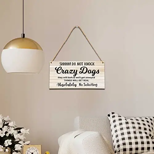 No Soliciting Dog Sign For Front Door, Do Not Knock or Ring Doorbell Wooden Sign, Baby Room Nursery House Bedroom Rustic Hanging Sign, Set of 1 Wooden Sign with Rope -A07 - 4