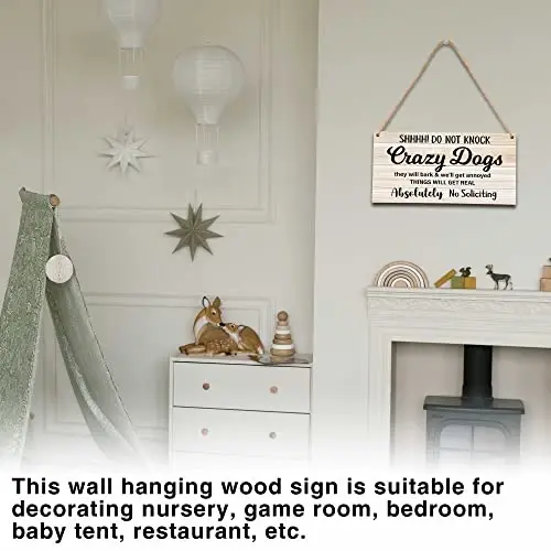 No Soliciting Dog Sign For Front Door, Do Not Knock or Ring Doorbell Wooden Sign, Baby Room Nursery House Bedroom Rustic Hanging Sign, Set of 1 Wooden Sign with Rope -A07 - 3