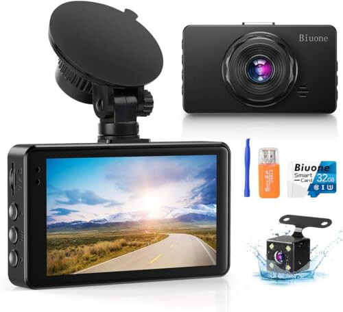 Ön ve Arka Dash Cam, 32G Kartlı Süper Gece Görüşü Özelliğine Sahip Araç Dash Kamerası, G-Sensörlü 1080P Araç Dash Kamerası, Park Sensörü, Döngüsel Kayıt, Hareket Algılama Araç Kamerası 【2024】 - 1