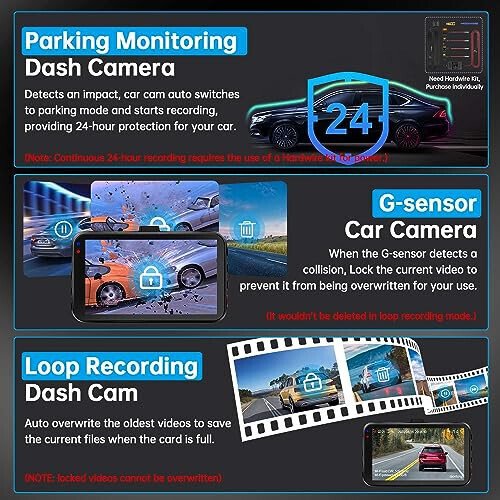 Dash Cam Front and Rear, Dash Camera for Cars WiFi/APP Control Dual Dashcam W/ 64GB Card, 2.5K Dash Cam Front+1080P Rear Car Camera W/Super Night Vision, Loop Recording, G-Sensor, Max Support 256GB - 7