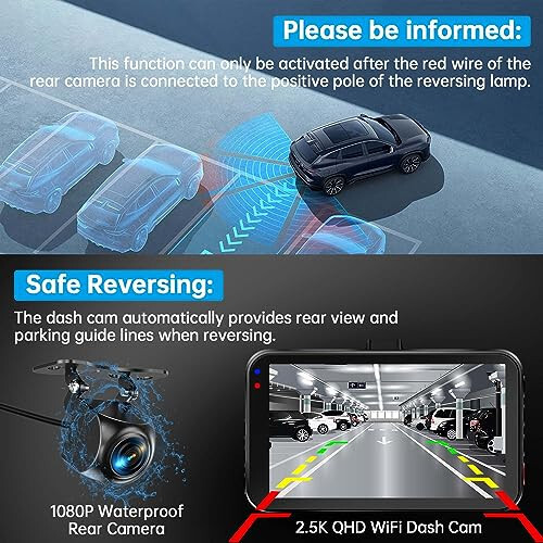 Dash Cam Front and Rear, Dash Camera for Cars WiFi/APP Control Dual Dashcam W/ 64GB Card, 2.5K Dash Cam Front+1080P Rear Car Camera W/Super Night Vision, Loop Recording, G-Sensor, Max Support 256GB - 2