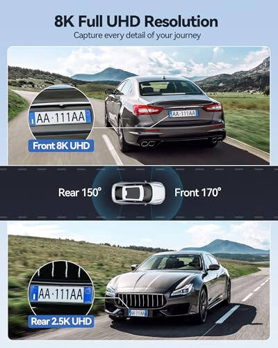 Ön ve Arka Kamera, Ultra HD 8K Dash Cam, Gece Görüşlü Dash Kamera, Araba İçin Dash Kamera, Dahili Wi-Fi & GPS, WDR, 3.16