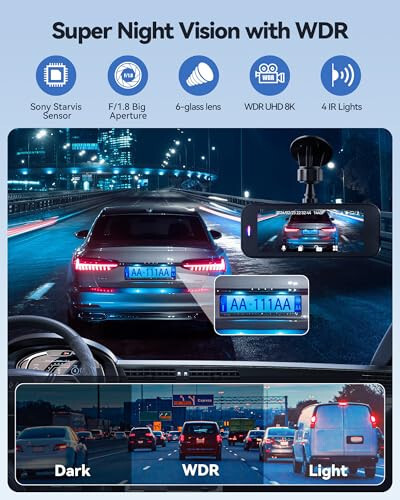 Ön ve Arka Kamera, Ultra HD 8K Dash Cam, Gece Görüşlü Dash Kamera, Araba İçin Dash Kamera, Dahili Wi-Fi & GPS, WDR, 3.16