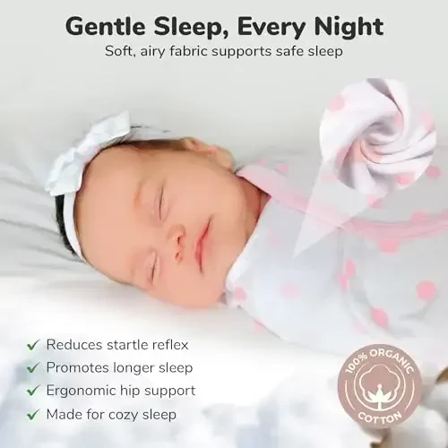 Ona Cheetah Baby Swaddle Blanket 3-6 Oy, Organik Paxta Qalqonsimon Uyqu Xaltasi Katta Hajmli, Katta Qalqonsimon O'rash, Qizlar uchun oson Qalqonlar, 3 dona, Pushti - 7