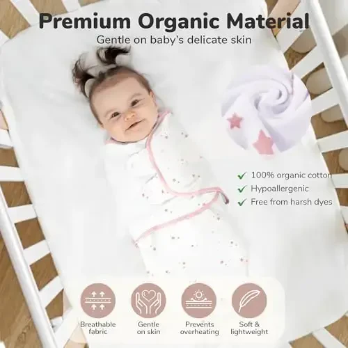 Ona Cheetah Baby Swaddle Sack, Organik Paxta Swaddle Adyol, Sozlanishi mumkin bo'lgan Swaddle Sleep Sacks, O'g'il Bola Qiz 0-3 Oy uchun Oson Swaddles, Baby Essentials, 4-Pack, Dusty Rose - 5