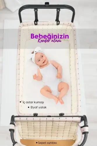 Ona Yoni Sallanadigan Chaqaloq Beshigi Portativ Karavot Savat Beshik Safir-Bordo - 8