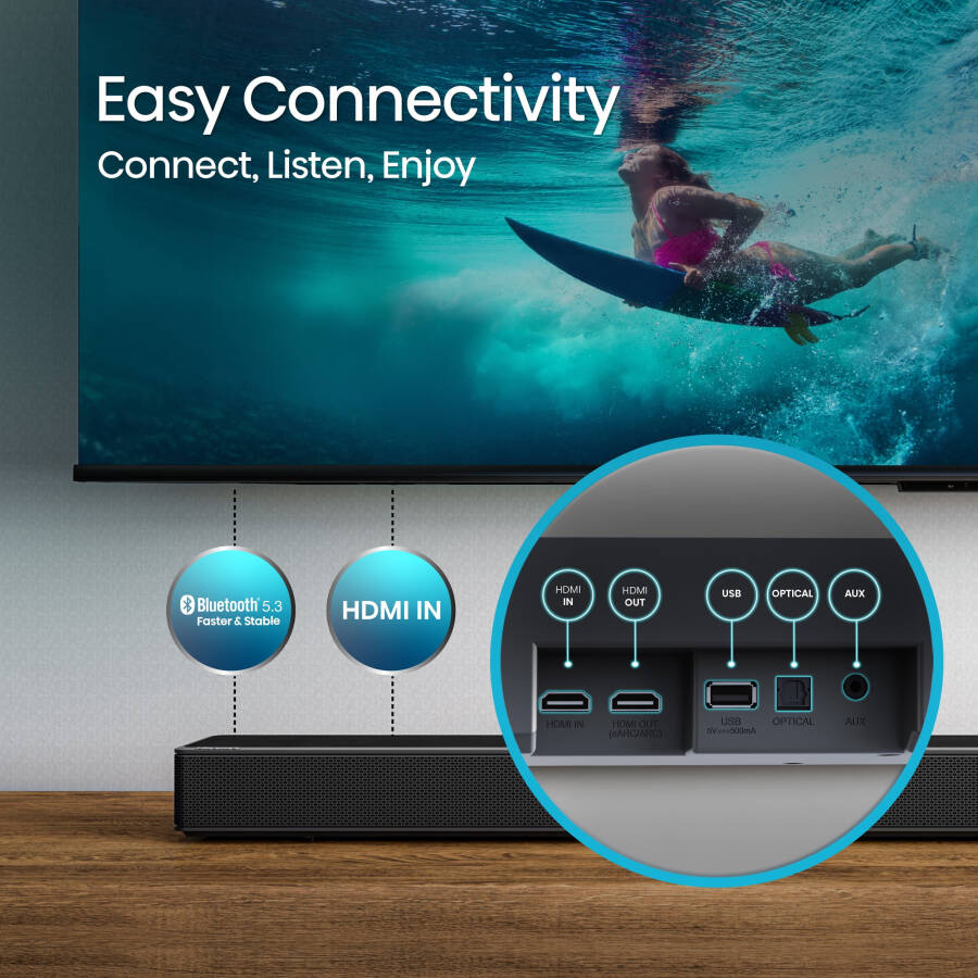 Onarılmış Hisense AX Serisi 5.1.2 Kanallı 420W Soundbar, Kablosuz Subwoofer, Kablosuz Arka Hoparlörler ve Dolby Atmos (AX5120G, 2023 Model) (Yenilenmiş) - 6