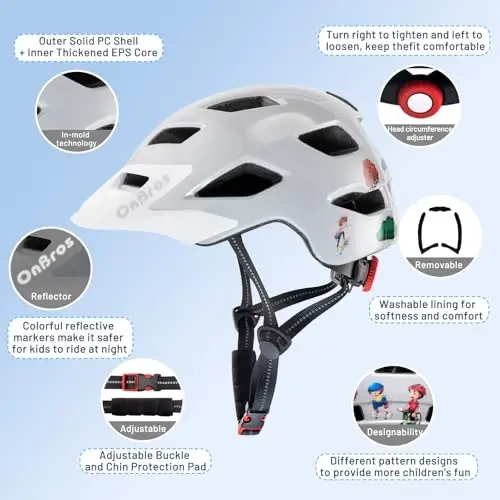 OnBros Kids Bike Helmet - Bike Helmets for 5-14 Boys or Girls with Visor, Children Bicycle Helmet for Skateboard Mountain Scooter Road Cycling, Lightweight and Adjustable 50-57CM - 4
