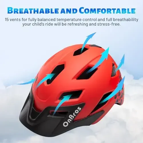 OnBros Kids Bike Helmet - Bike Helmets for 5-14 Boys or Girls with Visor, Children Bicycle Helmet for Skateboard Mountain Scooter Road Cycling, Lightweight and Adjustable 50-57CM - 5