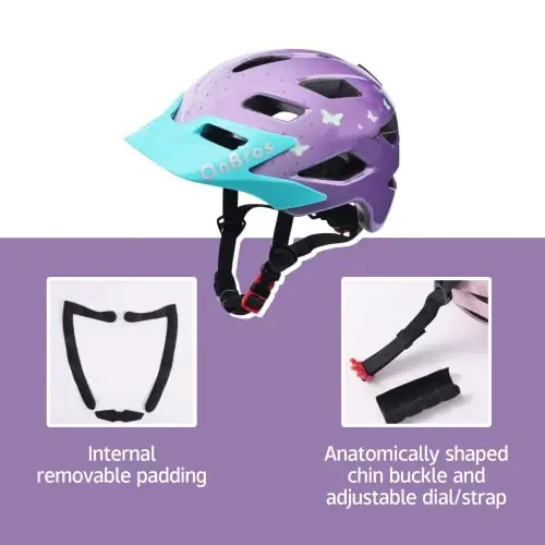 OnBros Kids Bike Helmet - Bike Helmets for 5-14 Boys or Girls with Visor, Children Bicycle Helmet for Skateboard Mountain Scooter Road Cycling, Lightweight and Adjustable 50-57CM - 5