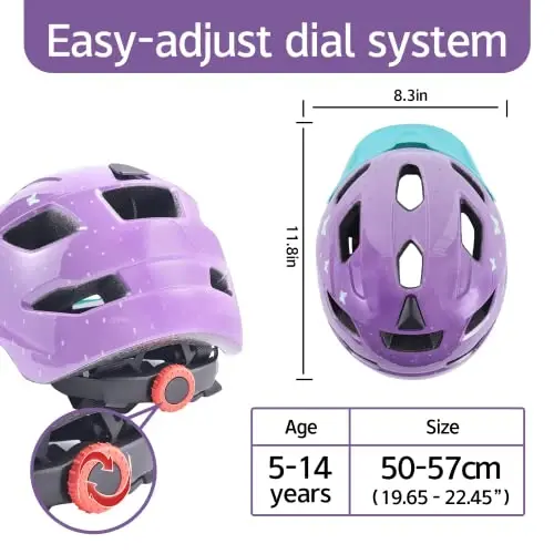 OnBros Çocuk Bisiklet Kaskı - 5-14 Yaş Erkek veya Kız Çocuklar için Vizörlü Bisiklet Kaskları, Kaykay Dağ Scooter Yol Bisikleti için Çocuk Bisiklet Kaskı, Hafif ve Ayarlanabilir 50-57CM - 2