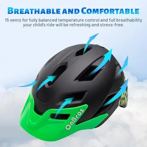 OnBros Kids Bike Helmet - Bike Helmets for 5-14 Boys or Girls with Visor, Children Bicycle Helmet for Skateboard Mountain Scooter Road Cycling, Lightweight and Adjustable 50-57CM - 5