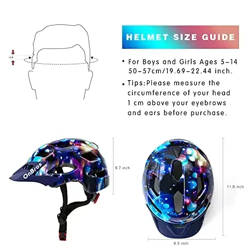 OnBros Kids Bike Helmet - Bike Helmets for 5-14 Boys or Girls with Visor, Children Bicycle Helmet for Skateboard Mountain Scooter Road Cycling, Lightweight and Adjustable 50-57CM - 2