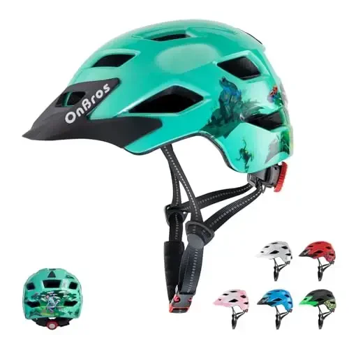 OnBros Kids Bike Helmet - Bike Helmets for 5-14 Boys or Girls with Visor, Children Bicycle Helmet for Skateboard Mountain Scooter Road Cycling, Lightweight and Adjustable 50-57CM 