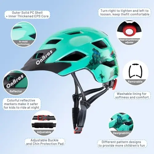 OnBros Kids Bike Helmet - Bike Helmets for 5-14 Boys or Girls with Visor, Children Bicycle Helmet for Skateboard Mountain Scooter Road Cycling, Lightweight and Adjustable 50-57CM - 4