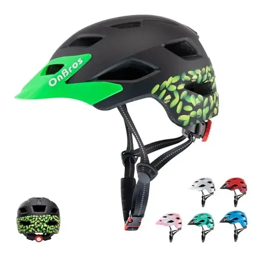 OnBros Kids Bike Helmet - 5-14 yoshdagi o'g'il bolalar yoki qizlar uchun vizorli velosiped dubulg'alari, Skateboard tog'li scooter yo'lida velosipedda yurish uchun bolalar velosiped dubulg'asi, Yengil va sozlanishi 50-57CM - 1
