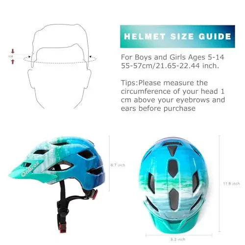 OnBros Kids Bike Helmet - Bike Helmet for 5-14 Boys or Girls with Visor, Children Bicycle Helmet for Skateboard Mountain Scooter Road Cycling, Lightweight and Adjustable 50-57CM - 7