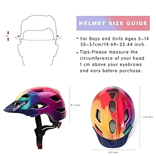 OnBros Kids Bike Helmet - Bike Helmets for 5-14 Boys or Girls with Visor, Children Bicycle Helmet for Skateboard Mountain Scooter Road Cycling, Lightweight and Adjustable 50-57CM - 2
