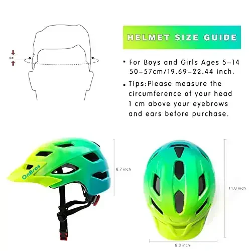 OnBros Kids Bike Helmet - Bike Helmets for 5-14 Boys or Girls with Visor, Children Bicycle Helmet for Skateboard Mountain Scooter Road Cycling, Lightweight and Adjustable 50-57CM - ONBROS (1)