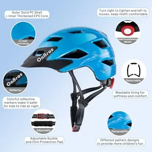 OnBros Kids Bike Helmet - Bike Helmets for 5-14 Boys or Girls with Visor, Children Bicycle Helmet for Skateboard Mountain Scooter Road Cycling, Lightweight and Adjustable 50-57CM - 4
