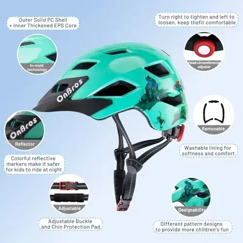OnBros Kids Bike Helmet - Bike Helmets for 5-14 Boys or Girls with Visor, Children Bicycle Helmet for Skateboard Mountain Scooter Road Cycling, Lightweight and Adjustable 50-57CM - 4