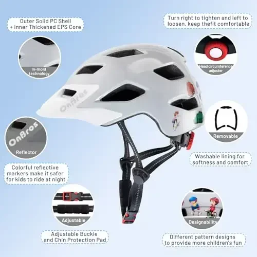 OnBros Kids Bike Helmet - Bike Helmets for 5-14 Boys or Girls with Visor, Children Bicycle Helmet for Skateboard Mountain Scooter Road Cycling, Lightweight and Adjustable 50-57CM - 4