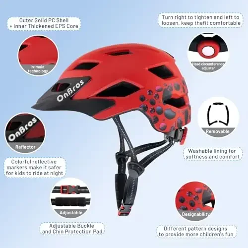 OnBros Kids Bike Helmet - Bike Helmets for 5-14 Boys or Girls with Visor, Children Bicycle Helmet for Skateboard Mountain Scooter Road Cycling, Lightweight and Adjustable 50-57CM - 4
