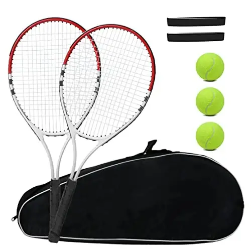 Önceden Gerilmiş Hafif 27 İnç Tenis Raketi, Yetişkin Erkekler Kadınlar Öğrenciler İçin Eğlence Amaçlı Raketler, Toplar, Taşıma Çantası ve Aşırı Kavrama ile Tenis Başlangıç Seti - 1