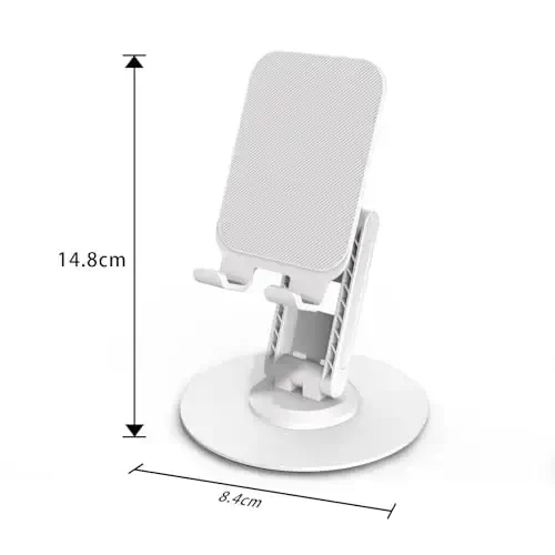 ONCHEER 360° Aylanadigan Stol Ustidagi Telefon Stendi, Ofis va Uy uchun Portativ va Yig'iladigan Telefon Uskunasi, Barcha Mobil Telefonlar, iPhone, iPad, Switch, Planshet-Oq uchun Burchak va Balandlik sozlanishi Planshet Uskunasi - 6