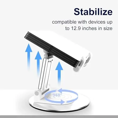 ONCHEER 360° Aylanadigan Telefon Ushlagichi Stol Uchun, Ofis va Uy Uchun To'liq Yig'iladigan Mobil Telefon Stendi, Barcha Smartfonlar, iPhone, Switch, Planshet 4.6-12.9'', Qora Uchun Burchak va Balandlikni Sozlash Mumkin bo'lgan Planshet Stendi - 5