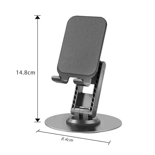 ONCHEER 360° Aylanadigan Telefon Ushlagichi Stol uchun, Portativ & Katlanadigan Uyali Telefon Stendi Ofis & Uy uchun, Burchak & Balandlik Sozlanishi Planshet Stendi Barcha Smartfonlar, iPhone, iPad, Switch, Planshet - Qora - 6