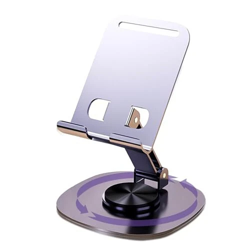ONCHEER 360°Rotating Phone Holder for Desk, Portable & Foldable Cell Phone Stand for Office & Kitchen, Adjustable Tablet Stand for All Mobile Phones, iPhone, iPad, Nintendo Switch (Metal Purple) - ONCHEER