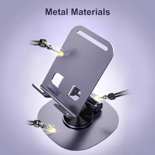 ONCHEER 360°Rotating Phone Holder for Desk, Portable & Foldable Cell Phone Stand for Office & Kitchen, Adjustable Tablet Stand for All Mobile Phones, iPhone, iPad, Nintendo Switch (Metal Purple) - 4