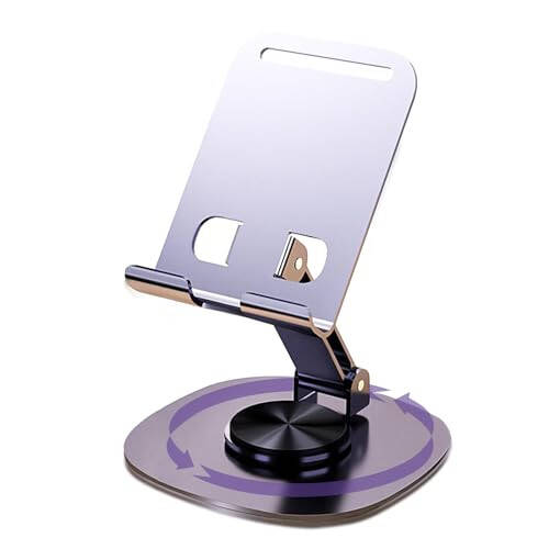 ONCHEER 360° Döndürülebilir Masa Telefon Tutucu, Taşınabilir ve Katlanabilir Cep Telefonu Standı Ofis ve Mutfak için, Tüm Cep Telefonları, iPhone, iPad, Nintendo Switch İçin Ayarlanabilir Tablet Standı (Metal Mor) - 1