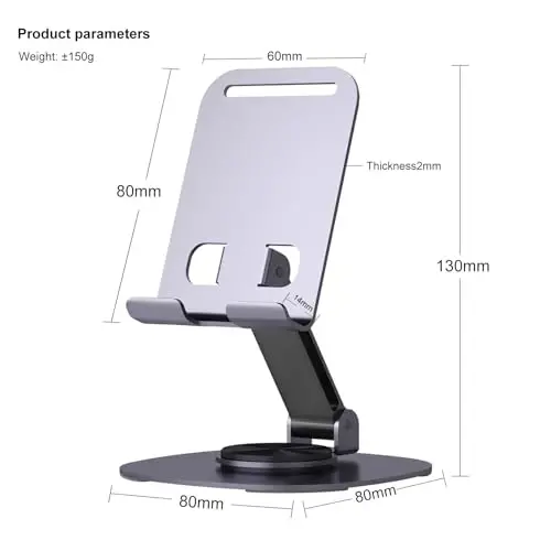 ONCHEER 360°Rotating Phone Holder for Desk, Portable & Foldable Cell Phone Stand for Office & Kitchen, Adjustable Tablet Stand for All Mobile Phones, iPhone, iPad, Nintendo Switch (Metal Purple) 