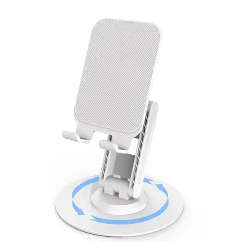 ONCHEER 360°Rotating Cell Phone Stand for Desk, Portable & Foldable Phone Holder for Office & Home, Angle & Height Adjustable Tablet Stand for All Mobile Phones, iPhone, iPad, Switch, Tablet-White - ONCHEER