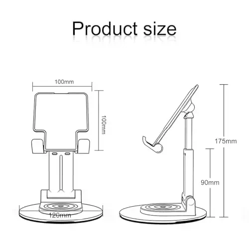 ONCHEER 360°Rotating Phone Holder for Desk, Fully Foldable Cell Phone Stand for Office & Home, Angle & Height Adjustable Tablet Stand for All Smartphones, iPhone, Switch,Tablet 4.6-12.9'', Black - 6