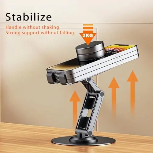 ONCHEER 360°Rotating Phone Holder for Desk, Portable & Foldable Cell Phone Stand for Office & Home, Angle & Height Adjustable Tablet Stand for All Smartphones, iPhone, iPad, Switch, Tablet - Black - 4