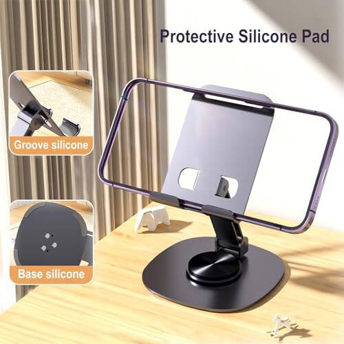 ONCHEER 360°Rotating Phone Holder for Desk, Portable & Foldable Cell Phone Stand for Office & Kitchen, Adjustable Tablet Stand for All Mobile Phones, iPhone, iPad, Nintendo Switch (Metal Purple) - 3